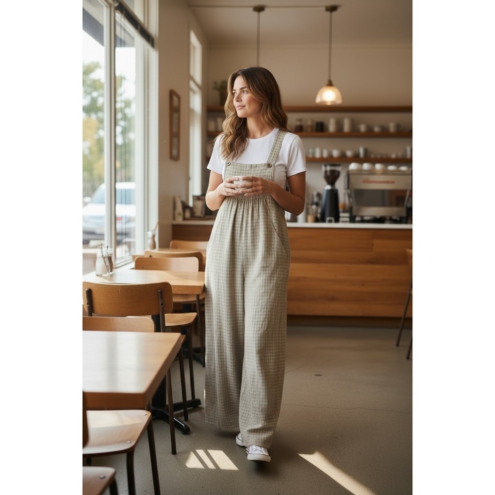 Lilith Paris Linen Gingham Jumpsuit Overalls Size US 6 Lagenlook‎ Wide Leg